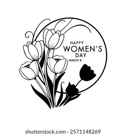 Celebrate Women’s Day with a beautiful greeting card design featuring tulip flowers. This elegant vector illustration is perfect for creating heartfelt messages or printable decor.