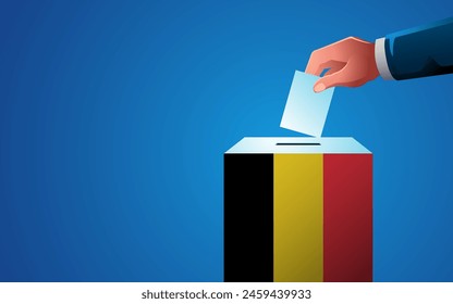 Celebrate democracy in Belgium with this image template featuring a voting box painted in the colors of the Belgian flag, election day, copy space for customized messaging or event details