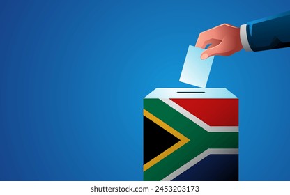 Celebrate democracy in South Africa with this image template featuring a voting box painted in the colors of the South African flag, election day, copy space for customized messaging or event details