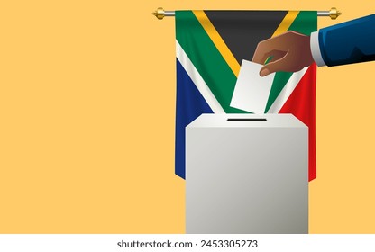 Celebre la democracia en Sudáfrica con esta Plantilla de Imagen con una urna de votación pintada con los colores de la bandera sudafricana, el día de las elecciones, espacio para mensajes personalizados o detalles del evento