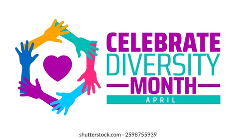 Celebrate Diversity Month background banner or poster design template. observed every year in  April. Holiday concept. Use to any Template, card, poster, placard, template.