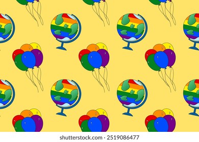 Celebrate diversity with this vibrant vector featuring a rainbow-colored globe and colorful balloons. Perfect for events and promotions.
