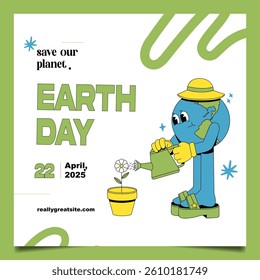 Celebrate Earth Day with a Playful Earth Character Promoting Environmental Awareness and Sustainability Through Modern Design and Eco-Friendly Elements for a Greener Future on April 22, 2025