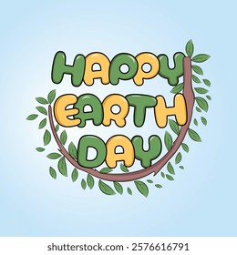 Celebrate Earth Day with this heart-shaped, nature-inspired vector design featuring Happy Earth Day text wrapped in leafy branches. Happy Earth Day t-shirt design, Earth Day typography, Happy Arbor