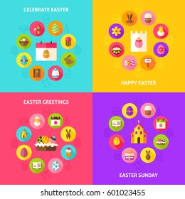 Celebrate Easter Concepts. Vector Illustration of Spring Holiday Infographics Circle with Flat Icons.