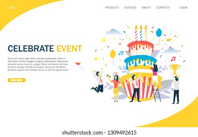 Celebrate event vector website template, web page and landing page design for website and mobile site development. Office party, business corporate anniversary special event startup milestone.