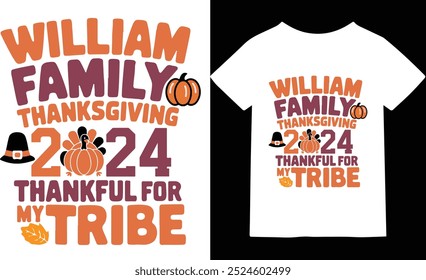 Celebrate family unity with the William Family Thanksgiving 2024 T-Shirt – Thankful for My Tribe. This custom holiday tee is perfect for showing gratitude and togetherness during the festive season. D