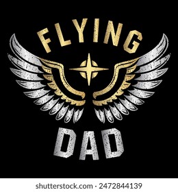 Celebrate Father's Day with our "Flying Dad" typography design featuring wings, perfect for black t-shirts. Show your appreciation with this stylish and unique design that dads will love.