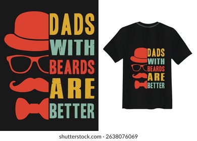 Celebrate Father's Day with this cool graphic design featuring hip dads with beards, mustaches, and bowties. Perfect for t-shirts, apparel, prints, and gifts; a fun, retro vector illustration.
