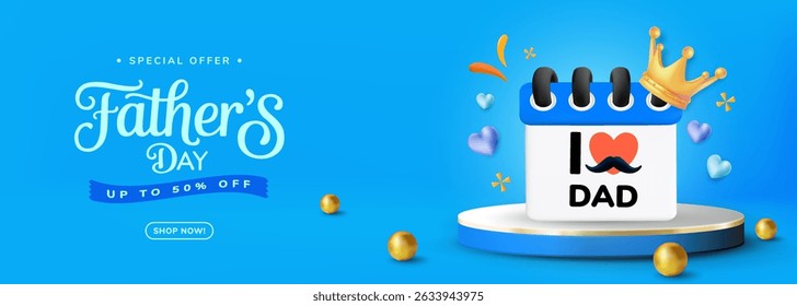 Celebrate Fathers Day with this vibrant promotional banner featuring joyful accents and subtle decorations. Perfect for marketing specials to honor dads.