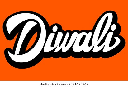 Celebrate the festival of lights with this vibrant Diwali text design, featuring bold white letters on an eye-catching orange background, perfect for festive greetings and decorations