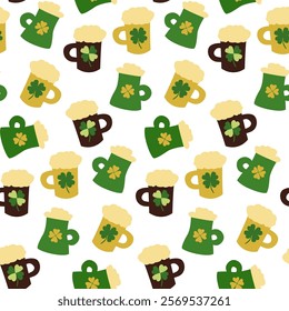 Celebrate with a festive pattern of colorful beer mugs and shamrocks for St. Patrick s Day fun