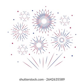 Celebrate Firework in blauw-rode kleur voor Independence Day USA banner poster cover. Gelukkige achtergrond witte ster vuurvonk illustratie sprankelende vuursplinter, abstracte vakantie eenvoudige decoratie