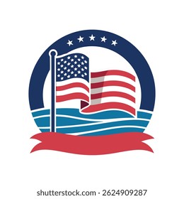Celebrate Flag Day with Patriotic Digital Artwork Featuring Waving American Flag and Bold Color Scheme
