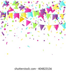 Celebrate flags and cofetti background