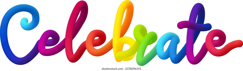 Celebrate fluid text with dynamic curved lines made of blended colorful circles. Vector illustration.