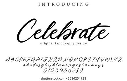 Celebrate Font Stylish brush painted an uppercase vector letters, alphabet, typeface