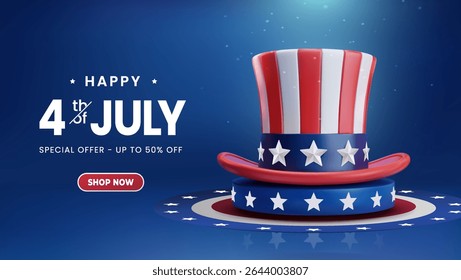 Celebrate the Fourth of July with a patriotic display featuring a hat with the American flags colors and stars, perfect for holiday marketing, promotions, or designs national pride and festivity.
