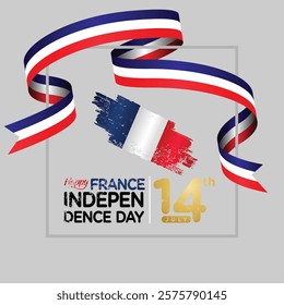 Celebrate France's Independence Day on July 14 with this stylish banner featuring a ribbon border and patriotic design . Happy France Bastille Day or Independence Day Celebration Vector Design 