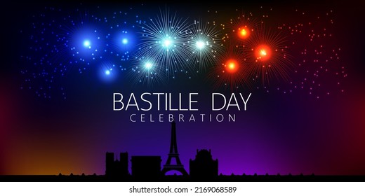 Celebrate French National Day With Fireworks.background Illustration Vector.