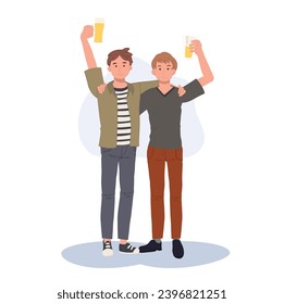 Celebrate Friendship.  Best Friends Making a Toast with Beer Cheers