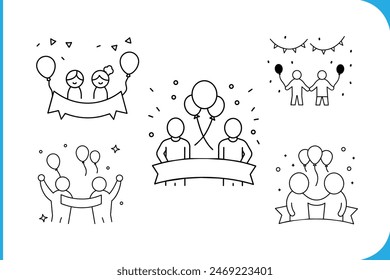 Celebrate Friendship Day with a vibrant banner adorned with balloons, confetti, and friends holding hands, capturing the spirit of camaraderie.