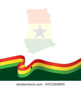 Celebrar la independencia de Ghana con nuestra plantilla editable de diseño de vectores, Resaltar una bandera ondeando, marca de agua de mapas de país y espacio de texto personalizable ideal para diseños impresos y digitales.