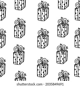 Celebrate gifts seamless pattern with polka dot, doodle hand darwn style