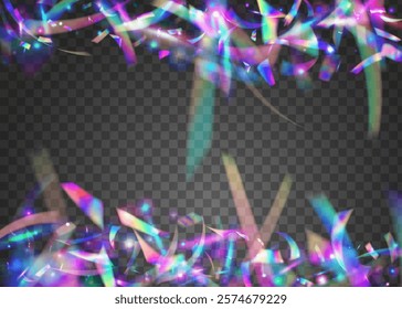 Celebrate Glitter. Glare Element. Blue Laser Background. Carnaval Effect. Surprise Poster. Unicorn Flag. Happy Iridescent Explosion. Neon Confetti. Purple Celebrate Glitter