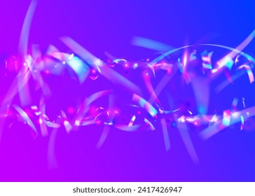 Celebrate Glitter. Purple Art Effect. Rainbow Banner. Light Element. Retro Christmas Serpentine. Carnaval Background. 3d Confetti. Abstract Flag. Blue Celebrate Glitter