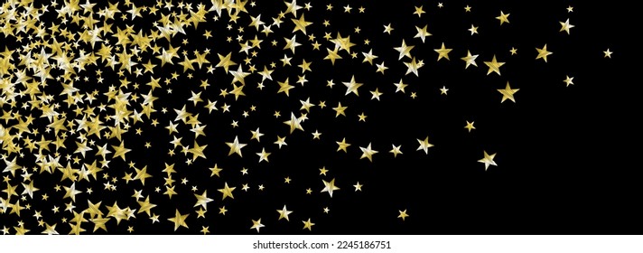 Celebrate Glitter Vector Black Panoramic Background. Luminous Twinkle Confetti Template. Starry Vector Black Panoramic Background Border. Golden Glamour Sparkle Wallpaper.