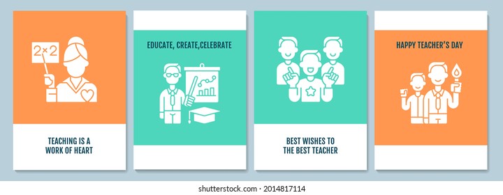 Celebrate global teachers day greeting cards with glyph icon element set. Creative simple postcard vector design. Decorative invitation with minimal illustration. Creative banner with celebratory text