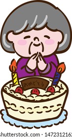 Celebrate grandmother with cake. Translation on cake: “Congratulations”