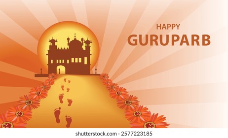 Celebrate Gurpurab with a symbolic path leading to the Golden Temple, decorated with footprints and flowers