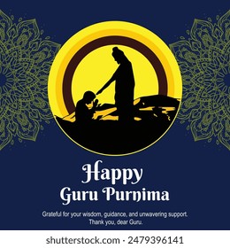 Celebrate Guru Purnima with this heartfelt illustration honoring gurus. Featuring vibrant colors and intricate designs, perfect for festive greetings