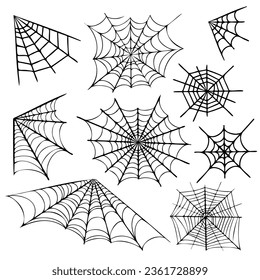 Celebrate halloween with elegance, intricate black cobwebs on a clean white canvas. ideal for spooky season designs and decorations. Black Halloween Cobwebs on White Backgroun. Perfect for Halloween.