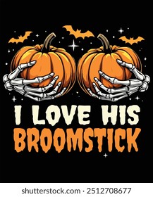 Celebrate Halloween with our "I Love His Broomstick, I Love Her Pumpkins" couples t-shirts. Perfect for spooky parties, matching outfits, and themed photoshoots. Comfortable and stylish designs 