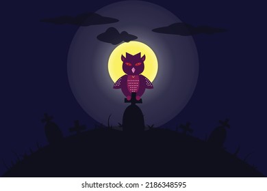 celebrate halloween with owl and full moon