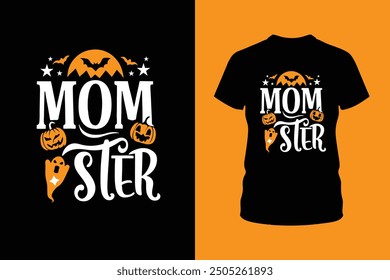 Celebrate Halloween with this playful Mom ster t shirt design, perfect for moms who embrace the spooky season. Ideal for t-shirt prints and adding a fun, festive touch to Halloween outfits.