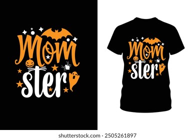 Celebrate Halloween with this playful Mom ster t shirt design, perfect for moms who embrace the spooky season. Ideal for t-shirt prints and adding a fun, festive touch to Halloween outfits.