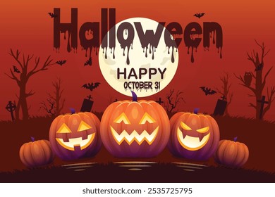 Celebrate Halloween with this spooky design featuring haunted houses, pumpkins, witches, and bats. Perfect for seasonal invitations, posters, and social media.