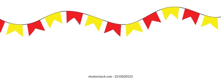 Celebrate hanging triangular garlands with confetti. Colorful perspective flags party isolated on white background. Birthday, Christmas, anniversary, and festival fair. Vector illustration in eps 10.