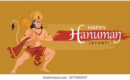 Celebrate Hanuman Jayanti with an illustration of Lord Hanuman in a dynamic pose, symbolizing strength and devotion