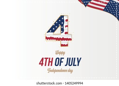 Celebrate Happy 4th of July - Independence Day. Greeting card with USA flag. National American holiday event. Flat Vector illustration EPS10