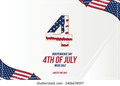 Celebrate Happy 4th of July - Independence Day. Greeting card with USA flag. National American holiday event. Flat Vector illustration EPS10