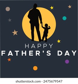 Celebrate Happy Father's Day with daddy and children silhouettes. Vector greeting card with a nice dark background color of Father's Day. Respect for father design banner social media post art.  