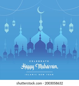 Celebrate happy Muharram Islamic new year banner design.