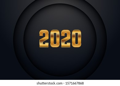 celebrate Happy new 2020 year Elegant gold text. 3d New Year posters set with gold Vector illustration  with light. Winter holiday background with geometric decorations template minimalistic