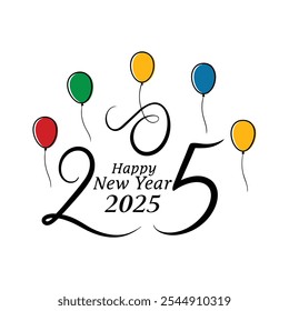 Celebrate the "Happy New Year" with colorful balloon lettering! This festive design captures joy and excitement with vibrant balloons and cheerful text, perfect for New Year greetings.