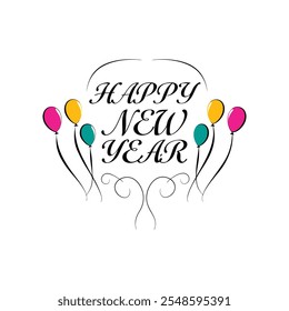 Celebrate the "Happy New Year" with colorful balloon lettering! This festive design captures joy and excitement with vibrant balloons and cheerful text, perfect for New Year greetings.